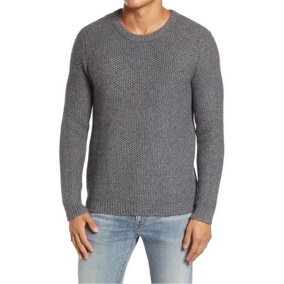 Outerknown Eastbank Wool Crew Fisherman Sweater in Gray